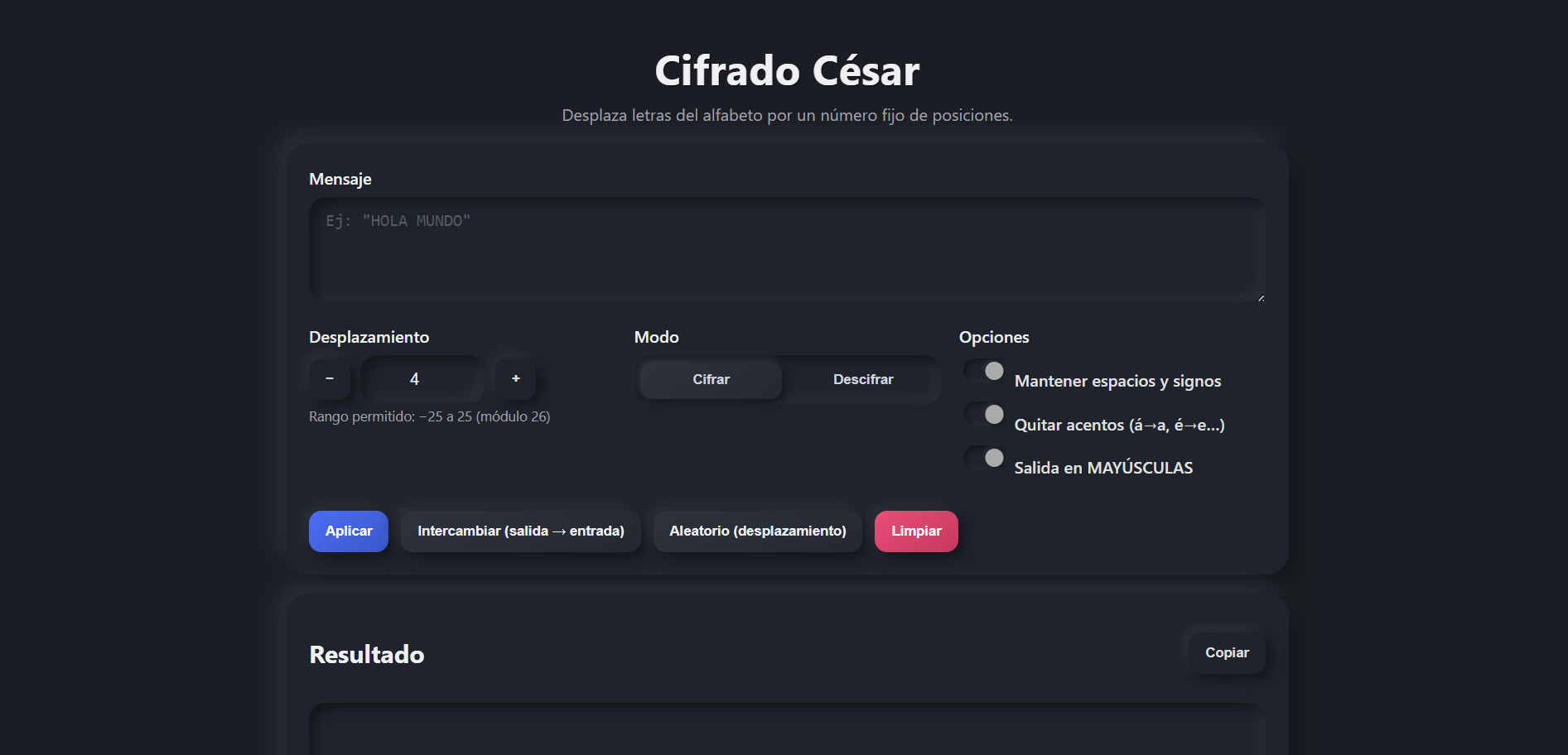 Cifrado César — preview